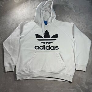 Adidas Original Hoodie Trefoil Men's Sz L White Black AY6474 Center Logo